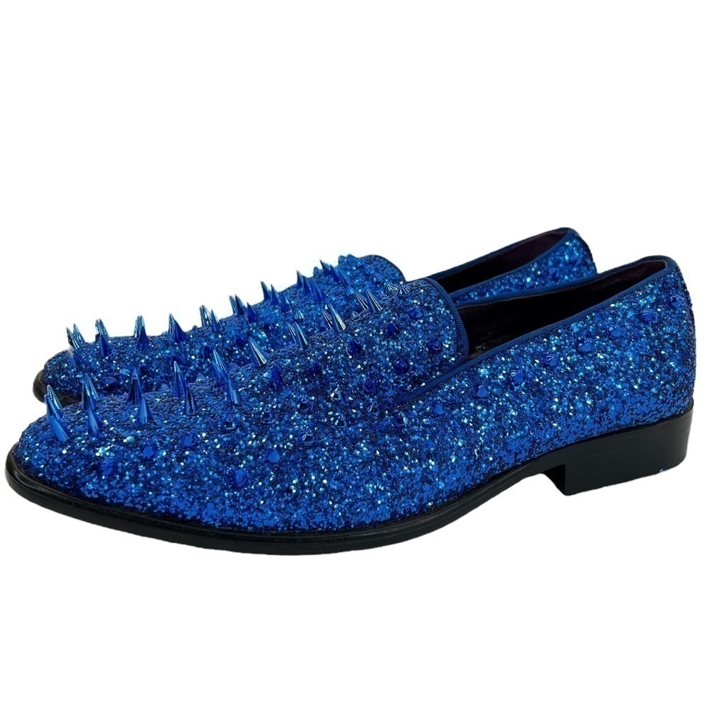 After Midnight Men’s Royal Blue “Ultra Spikes” Sequined Dress Loafer Shoes - Picture 4 of 15